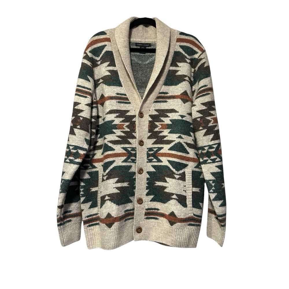 Ethan Pierce Southwestern Aztec Wool-Blend Cardigan Sweater Size XL